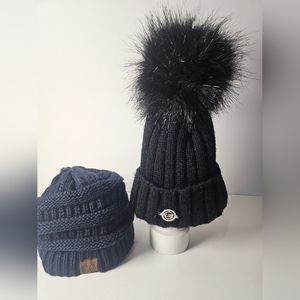 Woman's Agbo Winter Hat With Pompom / CC Beanie Navy Blue Womens Cap Hat